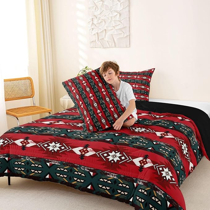 Erosebridal Western Decor,Vintage Exotic Indian Geometric Bedding Set Boho Western Comforter Set King,Ethnic Tribal Arrow Quilt Aztec Duvet Insert,Rustic Home Decor Rustic Farmhouse Decor Red