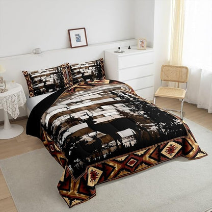 Feelyou Deer Bedding Set Wild Animal Comforter Set for Kids Boys Girls Southwestern Comforter Hunting Theme Quilt Set Bedroom Collection 2Pcs Twin Size