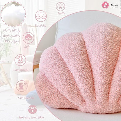 Pink Seashell Throw Pillows, Shell Shaped Throw Pillows, 13 Inch Soft Home Decorative Pillow Plush Cushion for Bed Couch Living Sofa Room Decor Accent Throw Pillow