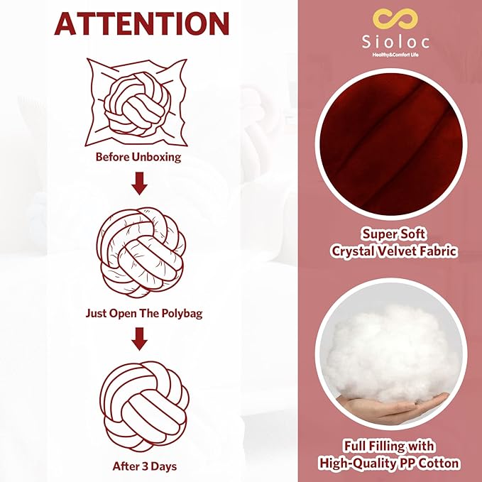 Sioloc Soft Knot Ball Pillows,Round Throw Pillow Cushion Home Decoration Plush Pillow,Throw Knotted Pillow Handmade Round Plush Pillow（13.7inches,Burgundy）