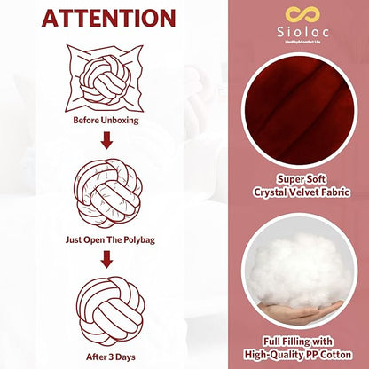 Sioloc Soft Knot Ball Pillows,Round Throw Pillow Cushion Home Decoration Plush Pillow,Throw Knotted Pillow Handmade Round Plush Pillow（13.7inches,Burgundy）