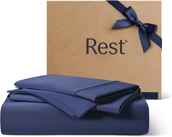 REST® Evercool®+ Starter Sheet Set, Cali King, Blue, Breathable Bed Sheet for Hot Sleeper and Night Sweats, with Pillowcases, Ionic+ Self-Cleaning Silver Yarn for Sensitive Skin, 3PCS No Flat Sheet