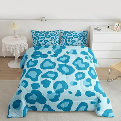 Erosebridal Blue Leopard Twin Comforter Set for Kids Boys Girls,African Cheetah Print Bedding Set,Farmhouse Rustic Duvet Insert,Wild Animal Skin Bed Set for All Season