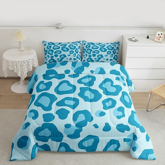 Erosebridal Blue Leopard Twin Comforter Set for Kids Boys Girls,African Cheetah Print Bedding Set,Farmhouse Rustic Duvet Insert,Wild Animal Skin Bed Set for All Season