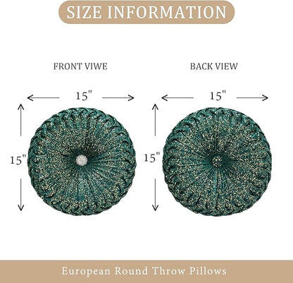 EUCIOR Round Throw Pillows,Christmas Pillows,Green and Gold Throw Pillows,Pumpkin Pleated Handmade Velvet Decorative Pillow for Sofa Bedroom Livingroom