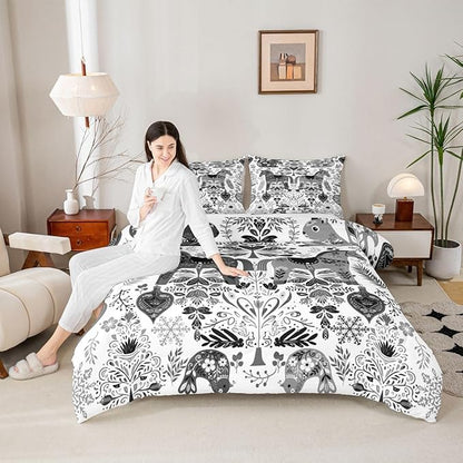 Rustic Horse Comforter Set Twin Size,Boho Floral Bird Squirrel Bedding Sets 2Pcs for Kids Girls Boys Women Room Decor,Xmas Bells Snowflake Quilted Duvet Swedish Dala Horses Down Comforter,1 Pillowcase