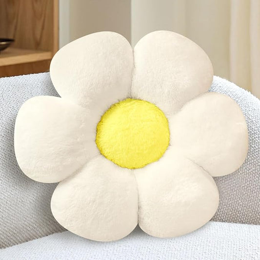 Flower Pillow Daisy Shaped Throw Pillows, Cute Decorative Pillows 15.7In Fluffy Pillows Floor Cushions for Classroom Bed or Home Decor (Cream White)