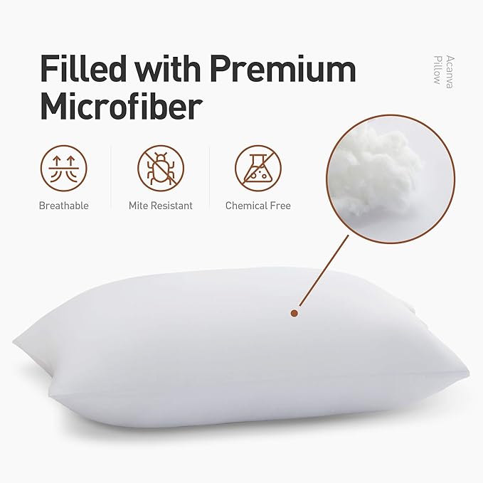 Acanva Bed Pillows 2 Pack Hotel Collection Luxury Soft Inserts for Sleeping-Breathable and Comfortable for Stomach Back Sleepers, King (Pack of 2), White