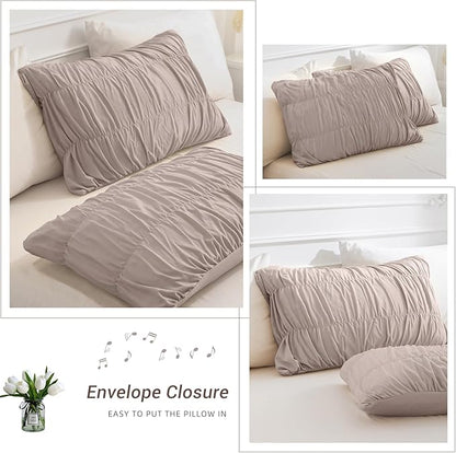 Lady Ann Queen Comforter Set Camel Ruched Boho Bedding Comforter Sets 90x90 for Bedroom Ultra Soft & Luxurious 3 Piece Fluffy Bed Sets