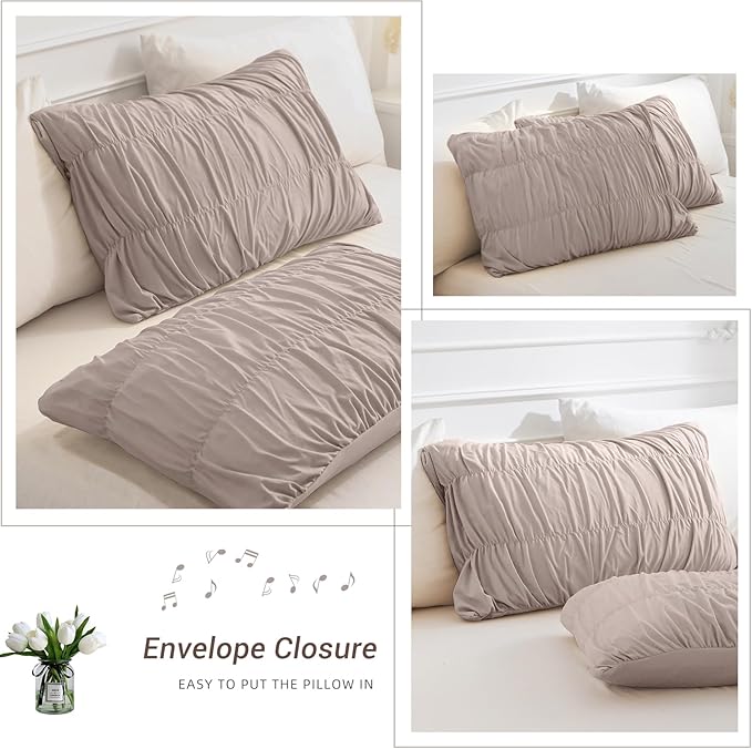 Lady Ann 120x98 Bed Comforter Set Camel Ruched Oversized King Boho Bedding Comforter Set for Bedroom Ultra Soft & Luxurious 3 Piece Fluffy Bed Sets