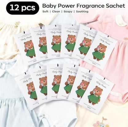 MYARO 12 Packs Baby Powder Scent Sachets Room Air Freshener for Closet Drawer Clothes Storage Small Space Odor Eliminator