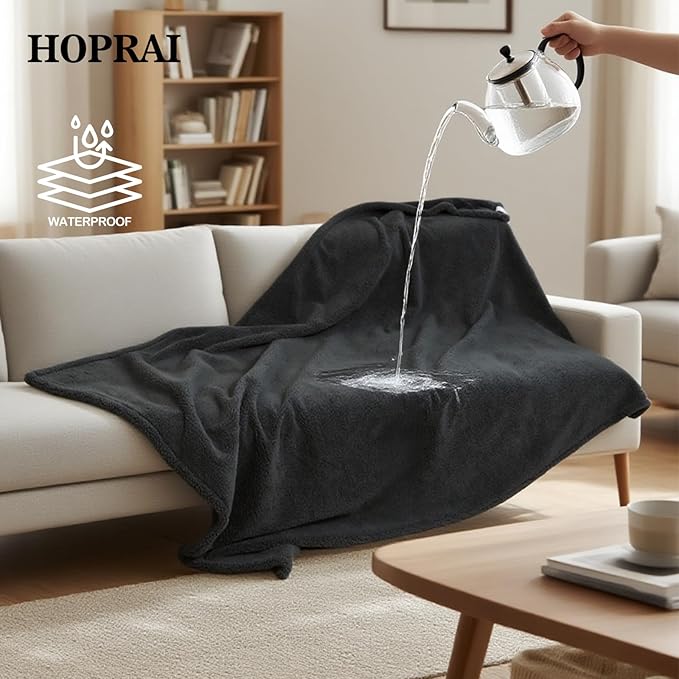 Waterproof Pet Blanket for Medium Large Dogs Washable Fluffy Thick Jacquard Shag Fleece Warm Sherpa Pet Blanket Cats Puppy Couch Protection (Gray XXL85*85inches)