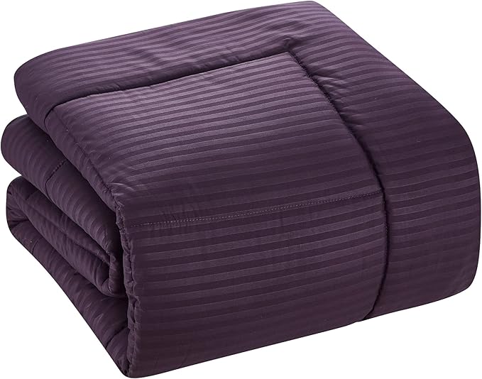 Queen Comforter Set 8 Piece Bed in a Bag with Bed Skirt, Fitted Sheet, Flat Sheet, 2 Pillowcases, 2 Pillow Shams, Queen, Dobby Purple