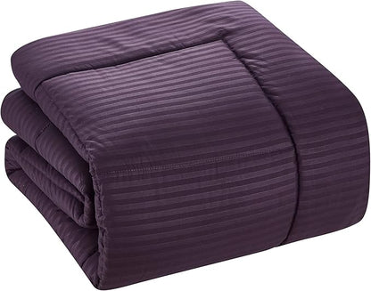 Queen Comforter Set 8 Piece Bed in a Bag with Bed Skirt, Fitted Sheet, Flat Sheet, 2 Pillowcases, 2 Pillow Shams, Queen, Dobby Purple