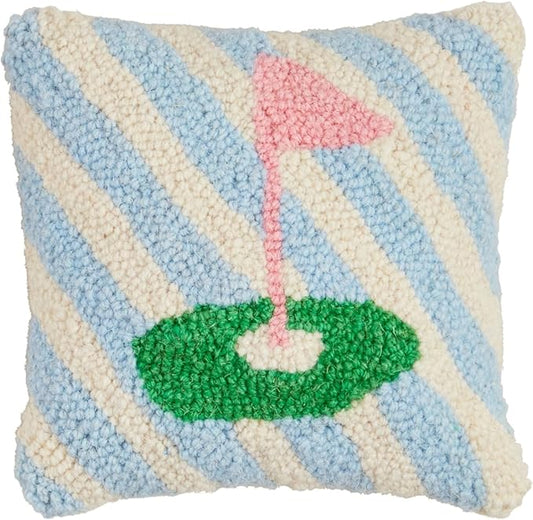 Mud Pie Golf Flag Hook Wool Pillow; 8" X 8"