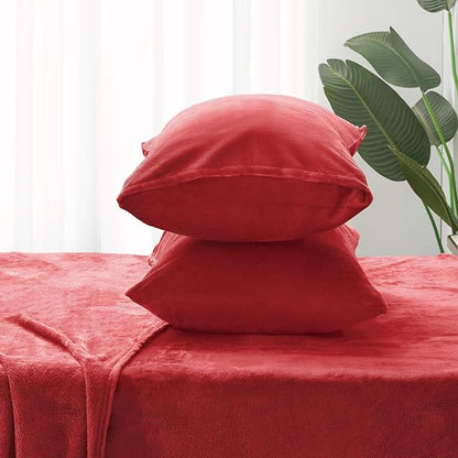 BEDELITE Flannel Sheets Full Size Red - Super Soft Fleece Sheets Set Fluffy Extra Plush, 4 Piece(Include Fitted Sheet, Flat Sheet, 2 Pillowcases)