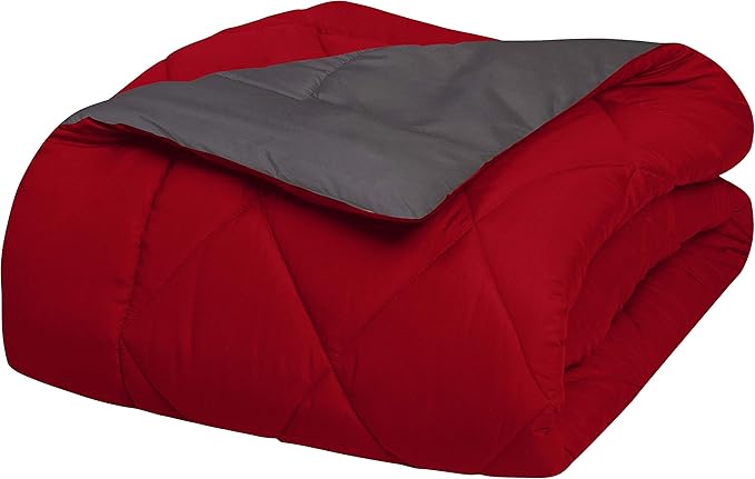 Elegant Comfort Goose Down Alternative -Diamond-Stitched- Quilted 3-Piece Reversible Comforter Set/Duvet Insert Soft Bedding-Medium Warmth for All Seasons, King, Burgundy/Grey