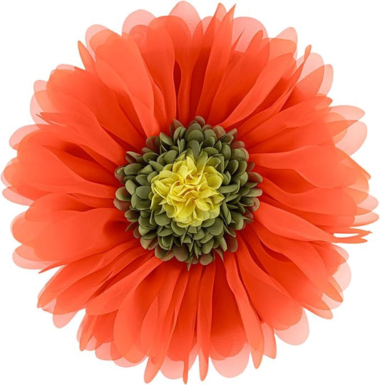 3D Flower Throw Pillow Decorative Daisy Accent Pillows Handmade Cute Round Velvet Floral Cushion with Insert for Couch Bed Chair Car Living Room Bedroom Home Decor 12Inch Vibrant Orange