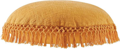 Indigo Ink - Decorative Throw Pillows for Couch or Bed, Boho Home Décor Round Cotton 20" x 20" Pillow with Tassels (Tufted Medallion Collection, Yellow)