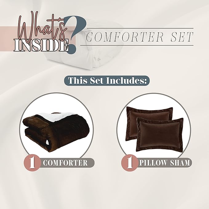 Elegant Comfort Super Soft Sherpa Comforter 2-Piece Set Premium Quality, Heavy Weight Reversible Down Alternative Micro-Suede, Sherpa Comforter, Twin XL, Espresso Brown