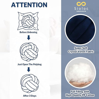 Sioloc Soft Knot Ball Pillows,Round Throw Pillow Cushion Home Decoration Plush Pillow,Throw Knotted Pillow Handmade Round Plush Pillow（13.7inches,Navy）