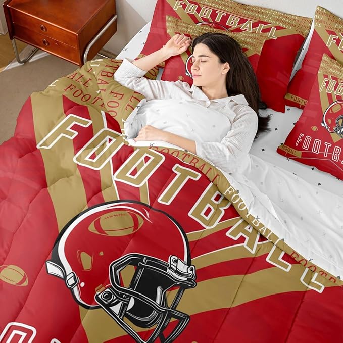 Feelyou Football 7 Pieces Comforter Sets Full Size Bedding Set for All Season Football City Bed in a Bag with Comforter, Sheets, Pillowcases & Cushion Cover