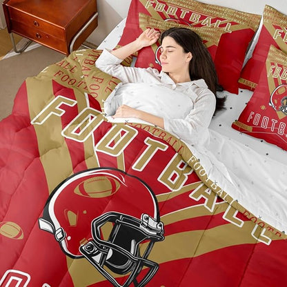 Feelyou Football 7 Pieces Comforter Sets King Size Bedding Set for Boys Kids Teen Sports Theme Football City Bed in a Bag with Comforter, Sheets, Pillowcases & Cushion Cover