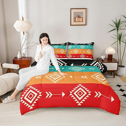 Feelyou Colorful Western Comforter Set Southwestern Aztec Tribal Bedding Set Twin Size for Kids Boys Girls Bohemian Duvet Quilt