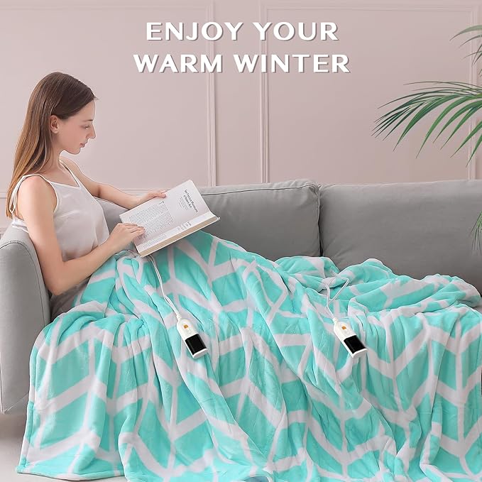 VENTIMI Electric Blanket Queen Size, 84" x 90" Heated Blanket with 9 Heat Levels & 2-4-8-10 Hours Auto Off, Fast Heating Blanket with ETL & FCC Certification, Green