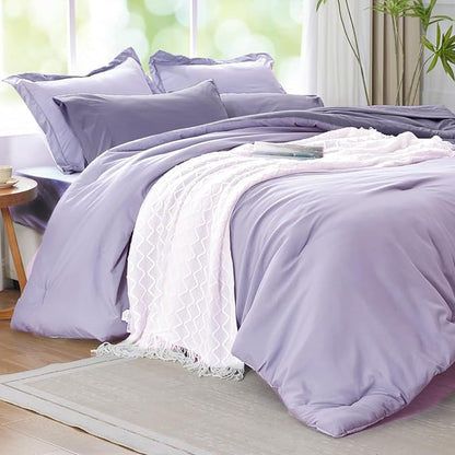 Purple Lavender Comforter Set - 7 Piece Soft Bed in a Bag with Reversible Comforter, Sheets, Pillowcases & Shams, All Seasons Boho King Bed Set
