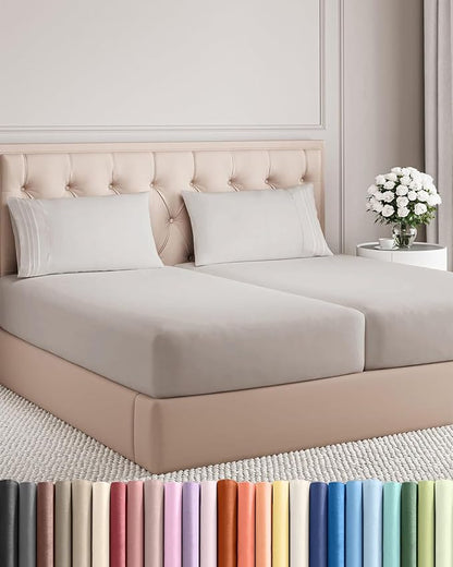 Split King Size 5 Piece Sheet Set - Comfy Breathable & Cooling Bed Sheets Set - Hotel Luxury Bedding for Women, Men, Kids, Teens, Boys & Girls - Deep Pockets and Wrinkle Free - Oeko-Tex - Light Grey