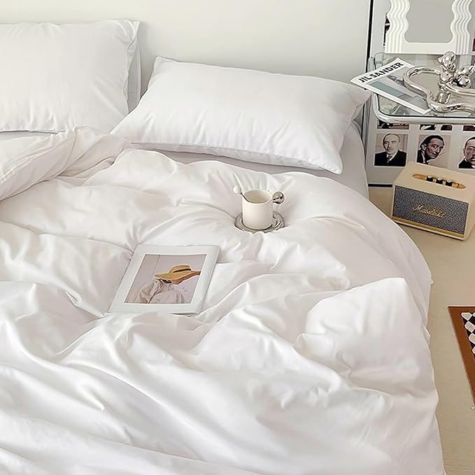 Cottonight White Comforter Cal King Plain White Bedding Comforter Set California King Solid Color Plain Solid Blanket Quilts Cozy Durable Soft Modern Bedding Comforter Sets Women Men