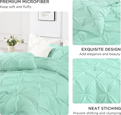Andency Mint Green King Size Comforter Set (104x90Inch), 3 Pieces Soft Lightweight Western Modern Pinch Pleat Bedding Comforters, All Season Warm Down Alternative Bed Set for Boys Men Adults