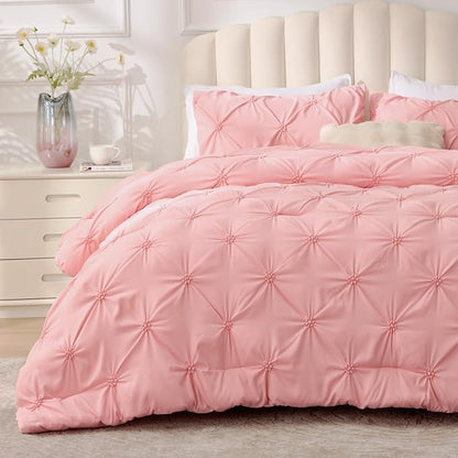 BEDELITE Pink Queen Comforter Set - 3 Pieces Boho Pintuck Bedding Comforter Sets, Lightweight Soft & Warm Bed Comforter with 2 Pillowcases for All Season,Valentines Day | Valentines Day, Multiple color, Modern Comforter, High Quality