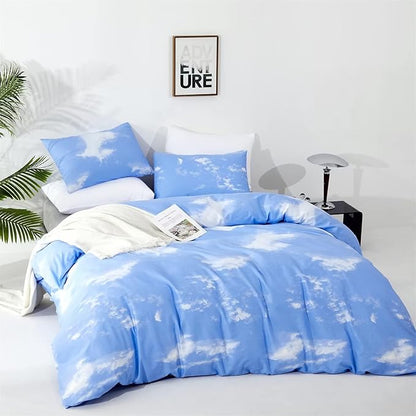 Houseri Blue Sky Comforter Set, Full Size, 3 Pcs, Modern Bedding Set for Teen Girls