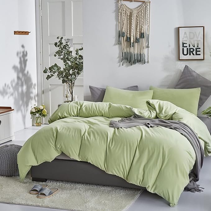 CLOTHKNOW Green Queen Comforter Set 3Pcs Sage Green Bedding Comforter Sets Soft All Season Queen Comforter with 2 x Pillow Cases