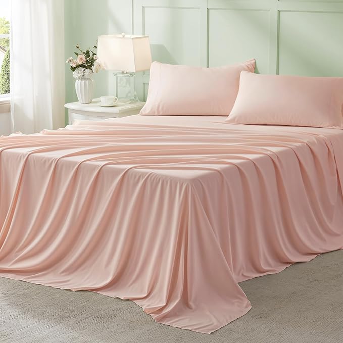 Anluoer Pink King Comforter Set 7 Pieces, Bed in a Bag with Sheets, All Season Bedding Sets with 1 Comforter, 2 Pillow Shams, 2 Pillowcases, 1 Flat Sheet, 1 Fitted Sheet
