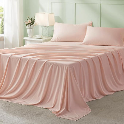Anluoer Pink King Comforter Set 7 Pieces, Bed in a Bag with Sheets, All Season Bedding Sets with 1 Comforter, 2 Pillow Shams, 2 Pillowcases, 1 Flat Sheet, 1 Fitted Sheet