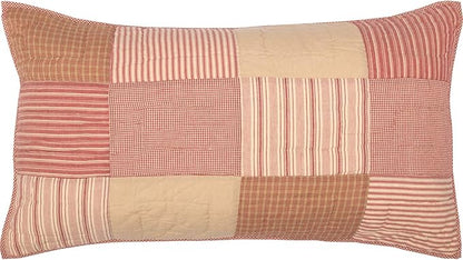 VHC Brands Sawyer Mill™ Red Farmhouse Decorative Patchwork Hand Quilted Throw Pillow Cushion Cover, Cotton King Sham 21x37