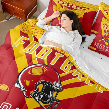 Feelyou Football 7 Pieces Comforter Sets King Size Rugby Sports Bedding Set for Boys Kids Teen Sports Theme Bed in a Bag with Comforter, Sheets, Pillowcases & Cushion Cover