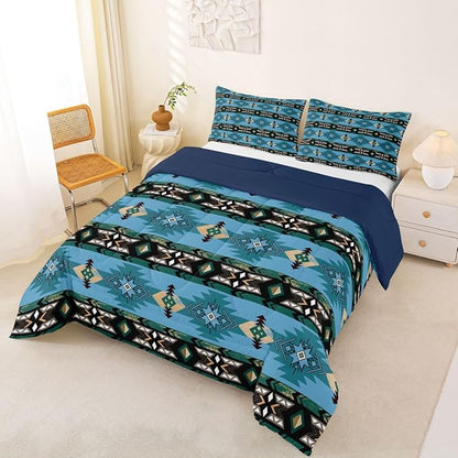 Erosebridal Western Decor,Vintage Exotic Indian Geometric Bedding Set Boho Comforter King,Ethnic Tribal Arrow Quilt Aztec Duvet Insert,Western Home Decor Rustic Farmhouse Bedroom Teal,Multi 18