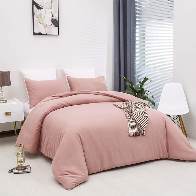 CLOTHKNOW Pink King Size Comforter Set 3Pcs Dusty Rose Bedding Comforter Sets Grils Women Soft Blush Mauve Comforter Cozy