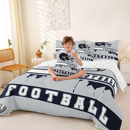 Erosebridal Football 7 Pcs Comforter Set King Football Fans Bedding for Boys Girls Football City Sheet Set Bed in A Bag Grey Rugby Competition Room Decor Sports Ball Game Quilt