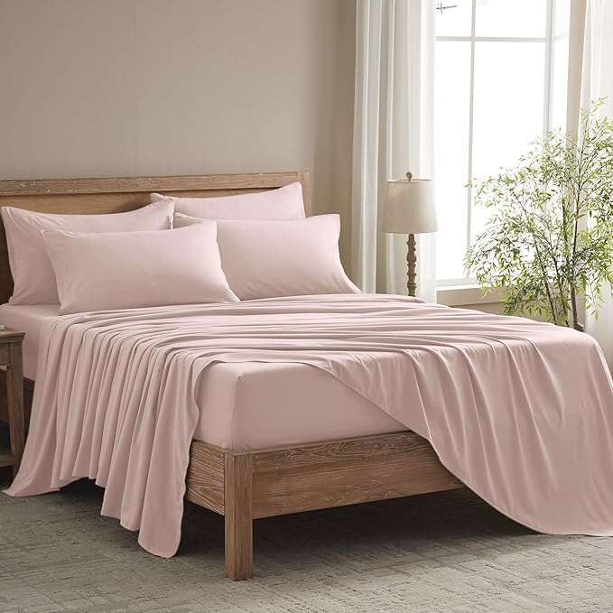 Twin Sheets Set - 4 Piece Soft Microfiber and Wrinkle Free Sheets - Easy Care, Extra Soft, Cooling Sheets - 1 Deep Pocket Fitted Sheet 1 Flat Sheet and 2 Pillowcases (Twin Baby Pink)