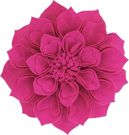 Fennco Styles Handmade 3D Heart-Shaped Petals Flower Decorative Filled Throw Pillow 13" Round - Fuchsia Floral Pillow for Couch, Home Décor and Holiday, Housewarming Gift