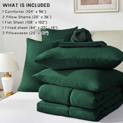 Anluoer California King Size Bed in a Bag 7 Pieces,Emerald Green Cal King Comforter Set with Sheets,All Season Bedding Sets with Comforter,Pillow Shams,Pillowcases,Flat Sheet,Fitted Sheet