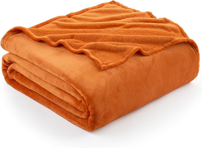 Hansleep Fleece Orange King Blanket, Super Soft Flannel Fuzzy Plush Cozy Blanket for All Seasons, Orange, King 90x108 Inches