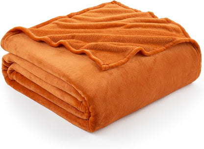 Hansleep Fleece Orange King Blanket, Super Soft Flannel Fuzzy Plush Cozy Blanket for All Seasons, Orange, King 90x108 Inches
