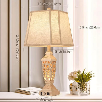 AIDENOEY Farmhouses Table Lamp with USB & USB-C Charging Ports, 3-Color Dimmable & Stepless Bottom Dimming, Touch Control & Switch, Vintage Bedside Lamp for Bedroom Living Room Office,(27.5" high)
