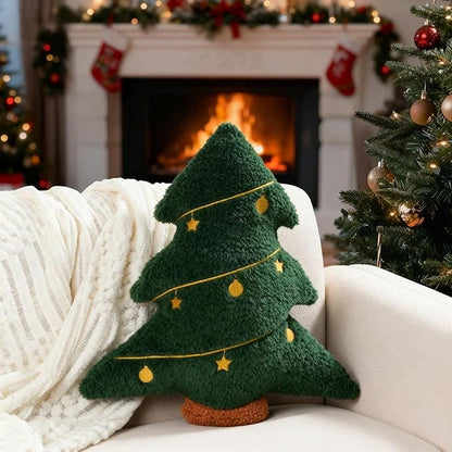 Artmag Christmas Pillow, Decorative Christmas Tree Pillow Stuffed Tree Shaped Embroidered Star Ball Bedroom Xmas Plush for Party Home Decorations 15.5" x 14.5" Green